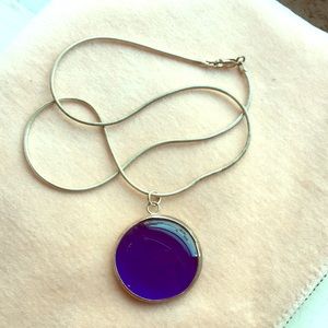 Blue glass pendant with chain
